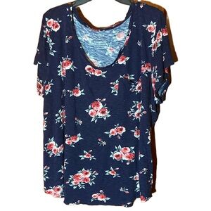 Torrid Top Tee Tshirt Super Sift Floral Navy Blue Breast Pocket Scoop Neck Boho